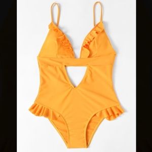 Ruffle detail cut out swimsuit